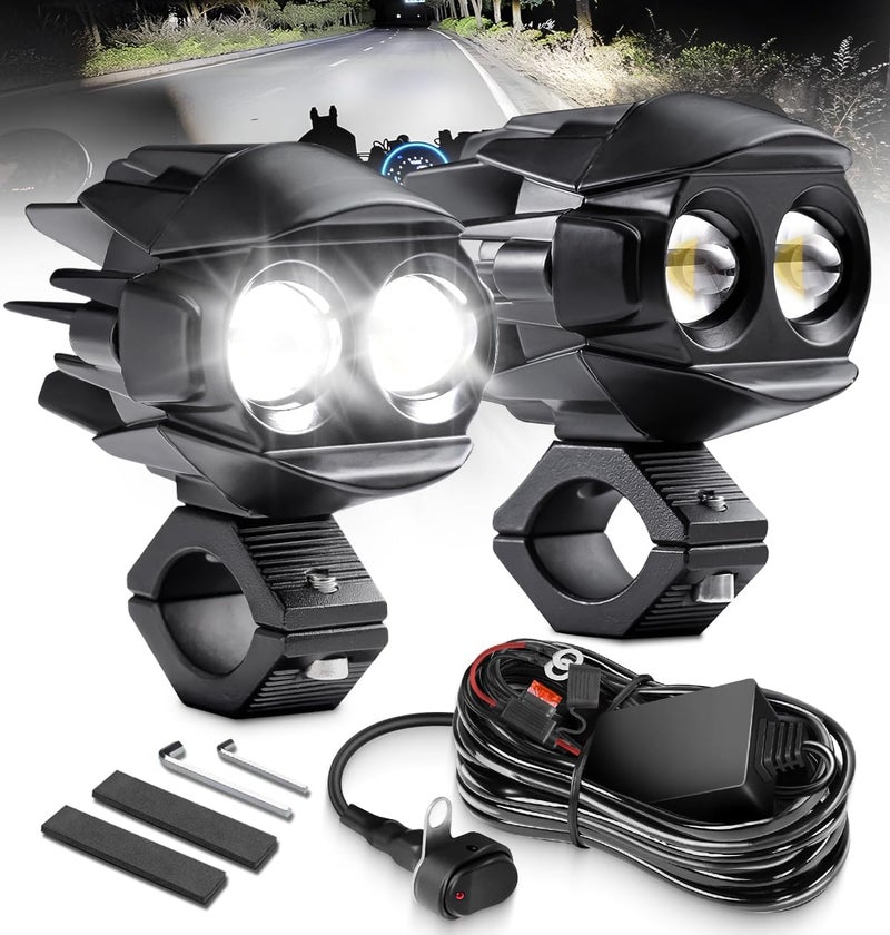 LEDOPPO Motorcycle Fog Lights LED Kit Auxiliary Driving Lights with Switch Wiring Harness Brackets 50W Hi-Low Combo Beam for R1200GS Adventure Touring Cruiser Sport Motorcycle E-bike ATV UTV Trike - Image 1